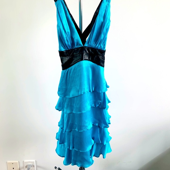 Bebe Turquoise Silk/ Leather strap Dress XS - Picture 3 of 4